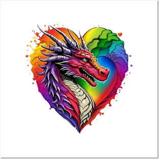 Majestic Dragon's Rainbow Heart Burst Tee (Design 1) Posters and Art